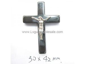 Hematite Cross Pendant 30X42mm Silver Jesus